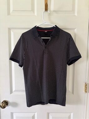 H&M Womens Navy Polka Dot Polo Shirt